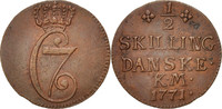 Dänemark 1/2 Skilling Christian VII, Copenhagen, Kupfer, SS+, KM:615.1 -