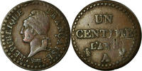 Frankreich Centime Münze, Dupré, Paris, S+, Bronze, KM:646 -