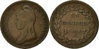 Frankreich Decime Münze, Dupré, Paris, SS, Bronze, KM:644.1 -