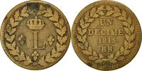 Frankreich Decime Münze, Louis XVIII, Strasbourg, S+, Bronze, KM:701 -