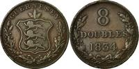 Guernsey 8 Doubles Münze, S+, Kupfer, KM:3 -