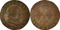 Frankreich Double Tournois Münze, Louis XIII, Double tournois, buste juvénile, Double -