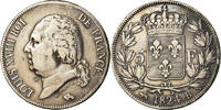 Frankreich 5 Francs Münze, Louis XVIII, Louis XVIII, Rouen, S+, Silber -