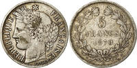 Frankreich 5 Francs Münze, Cérès, Bordeaux, S+, Silber, KM:818.4 -