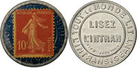 Frankreich 10 Centimes Münze, Lisez L'Intran, Timbre-Monnaie, VZ, Aluminium -