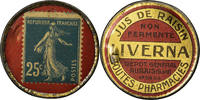 Frankreich 25 Centimes Münze, Liverna, Jus de Raisin, Aubais, Timbre-Monnaie -