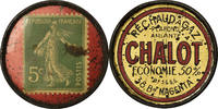 Frankreich 5 Centimes Münze, Réchaud à Gaz, Chalot, Timbre-Monnaie, VZ -