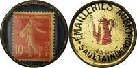 Frankreich 10 Centimes Münze, Emailleries Aubry, Saultain, Timbre-Monnaie -