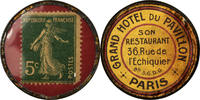 Frankreich 5 Centimes Münze, Grand hôtel du Pavillon, Paris, Timbre-Monnaie -