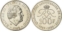 Monaco 100 Francs Münze, Rainier III, VZ, Silber, KM:164 -