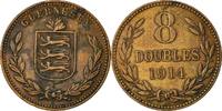 Guernsey 8 Doubles Münze, Heaton, Birmingham, SS+, Bronze, KM:14 -
