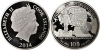 Cookinseln 10 Dollars Münze, Written Language, STGL, Silber, KM:New -