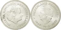 Niederlande 10 Gulden Münze, Juliana, Utrecht, VZ+, Silber, KM:195 -