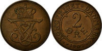 Dänemark 2 Öre Münze, Frederik VIII, Copenhagen, SS+, Bronze, KM:805 -