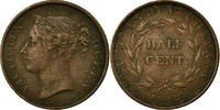 Straits Settlements 1/2 Cent Münze, Victoria, S+, Kupfer, KM:2 -