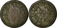 Frankreich Double Tournois Münze, Louis XIII, La Rochelle, S, Kupfer -