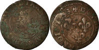 Frankreich Double Tournois Münze, Louis XIII, Double tournois, buste juvénile au col fraisé -
