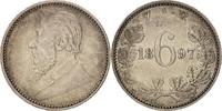Südafrika 6 Pence Münze, VZ+, Silber, KM:4 -