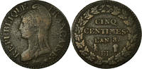 Frankreich 5 Centimes Münze, Dupré, Strasbourg, S+, Bronze, KM:640.4 -