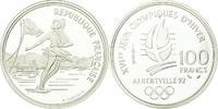 Frankreich 100 Francs Münze, Ice Skating Couple, Albertville 92, STGL -