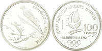Frankreich 100 Francs Münze, Ski jumpers, Albertville 92, STGL, Silber -