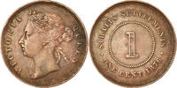 Straits Settlements Cent Münze, Victoria, S+, Kupfer, KM:9 -