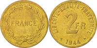Frankreich 2 Francs Münze, France Libre, Philadelphia, VZ+, Messing -