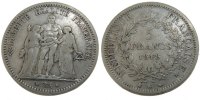 Frankreich 5 Francs Münze, Hercule, Bordeaux, S, Silber, KM:756.4 -