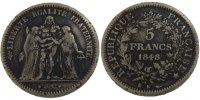 Frankreich 5 Francs Münze, Hercule, Bordeaux, S, Silber, KM:756.4 -