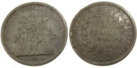 Frankreich 5 Francs Münze, Hercule, Bordeaux, S+, Silber, KM:756.4 -
