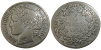 Frankreich 5 Francs Münze, Cérès, Bordeaux, S, Silber, KM:761.3 -