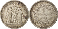Frankreich 5 Francs Münze, Hercule, Bordeaux, S+, Silber, KM:756.4 -