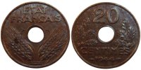 Frankreich 20 Centimes Münze, État français, Paris, SS+, Zinc -
