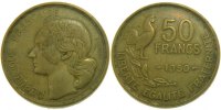 Frankreich 50 Francs Münze, Guiraud, S+, Aluminum-Bronze, Gadoury:880 -