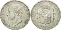 Spanien 2 Pesetas Münze, Alfonso XII, SS, Silber, KM:678.2 -