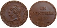 Frankreich Centime Münze, Dupré, Paris, VZ, Bronze, KM:754, Gadoury:84 -