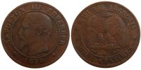 Frankreich 2 Centimes Münze, Napoleon III, Napoléon III, Strasbourg -