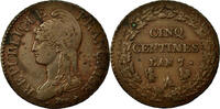 Frankreich 5 Centimes Dupré, Paris (A/R), Bronze, SS, Gadoury:126 -