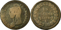 Frankreich Decime Münze, Dupré, Paris, S, Bronze, KM:644.1 -