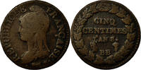 Frankreich 5 Centimes Münze, Dupré, Strasbourg, SGE+, Bronze -