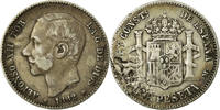 Spanien Peseta Münze, Alfonso XII, Madrid, S+, Silber, KM:686 -