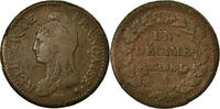 Frankreich Decime Münze, Dupré, Paris, S, Bronze, KM:644.1 -