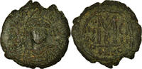 Follis Münze, Maurice Tiberius, Nicomedia, S+, Kupfer, Sear:512 -