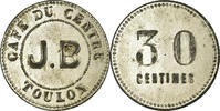 Frankreich 30 Centimes Münze, Café du Centre, J.B, Toulon, SS, Nickel plated -