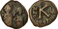 Half Follis Münze, Heraclius, with Heraclius Constantine -