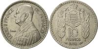 Monaco 10 Francs Münze, Louis II, Poissy, SS+, Copper-nickel, KM:123 -