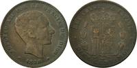 Spanien 10 Centimos Münze, Alfonso XII, Madrid, SS+, Bronze, KM:675 -