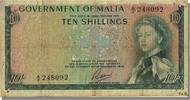 Malta 10 Shillings Geldschein, KM:25a, S+ -