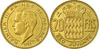 Monaco 20 Francs, Vingt Münze, Rainier III, VZ, Aluminum-Bronze -