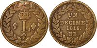 Frankreich Decime Münze, Louis XVIII, Strasbourg, S+, Bronze, KM:701 -